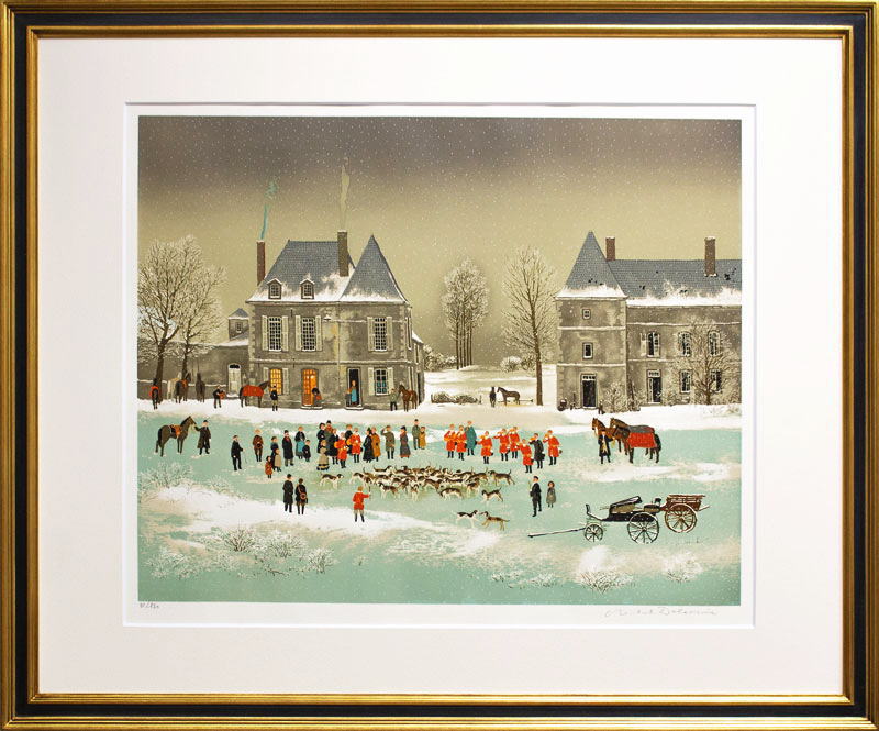 ミッシェル・ドラクロワ 「 狩 」( 出発 ) リトグラフ 版画【中古品】