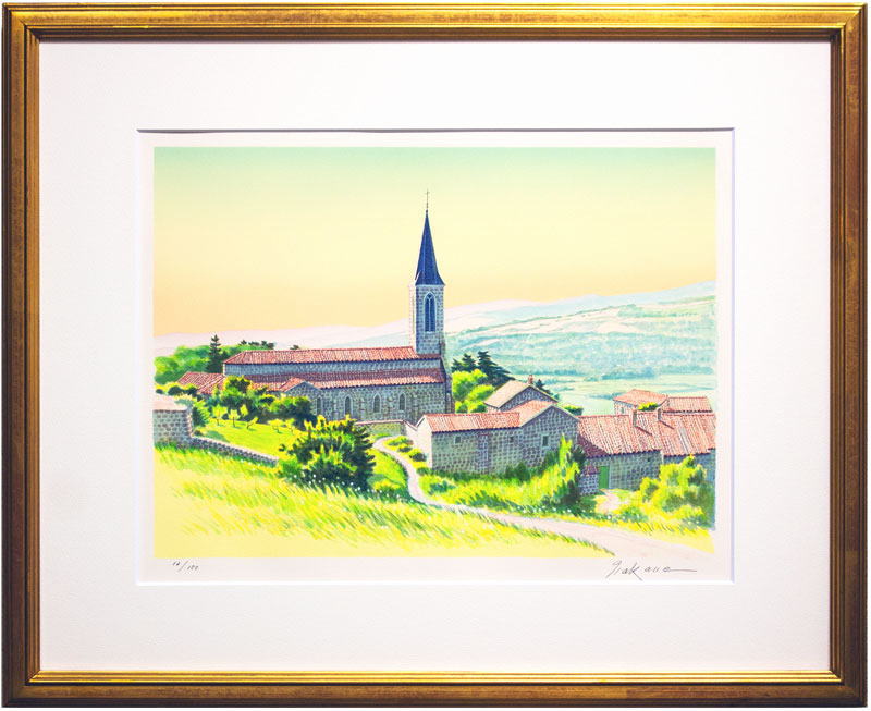中根 寛 「 丘の教会 」 リトグラフ【中古】