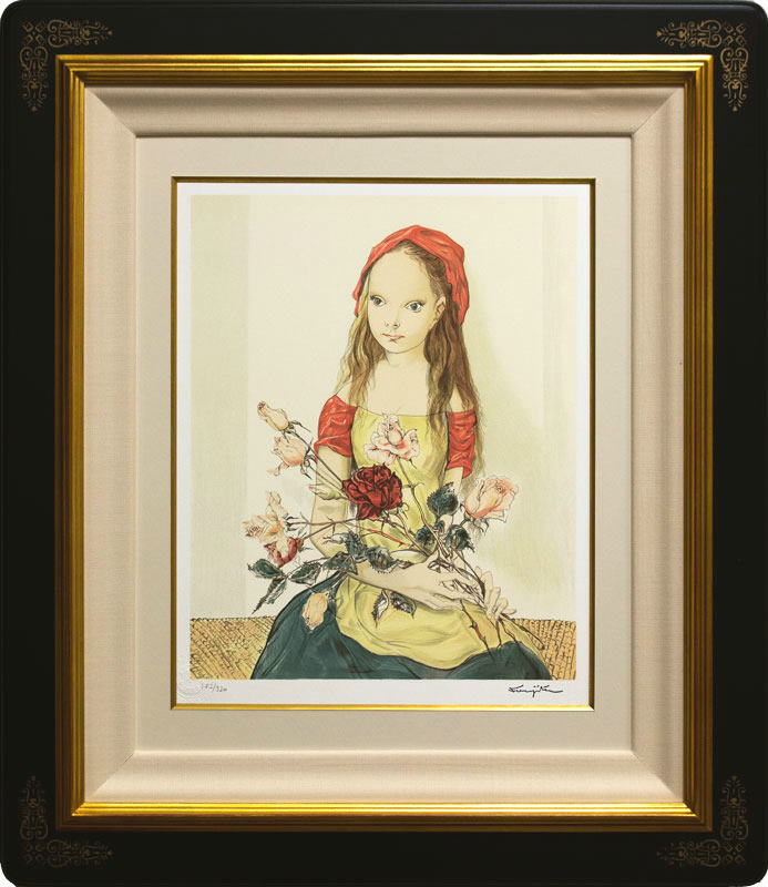 藤田嗣治 「 バラを持つ少女 」 リトグラフ 版画