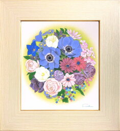 白木彩加 開運 風水 花 シリーズ「 紫の花 」(成功・繁栄) 色紙絵 ( 額縁付き )