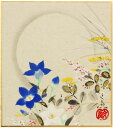 中谷文魚 「 月に秋草 」 ミニ色紙絵 ( 寸松庵 )