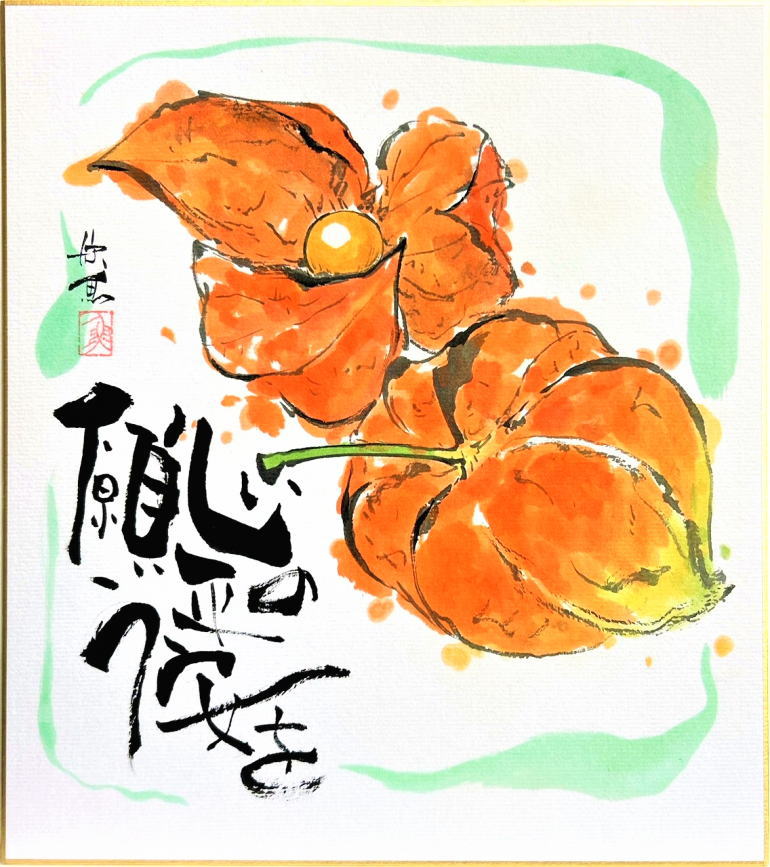 西村欣魚 「 ほおずき 」 色紙絵