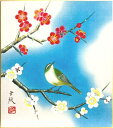 林 亜綜 「 紅白梅に鶯 」 色紙絵