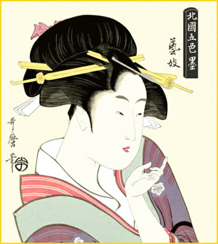 喜多川歌麿浮世絵　『芸妓』新絹本　複製画色紙絵