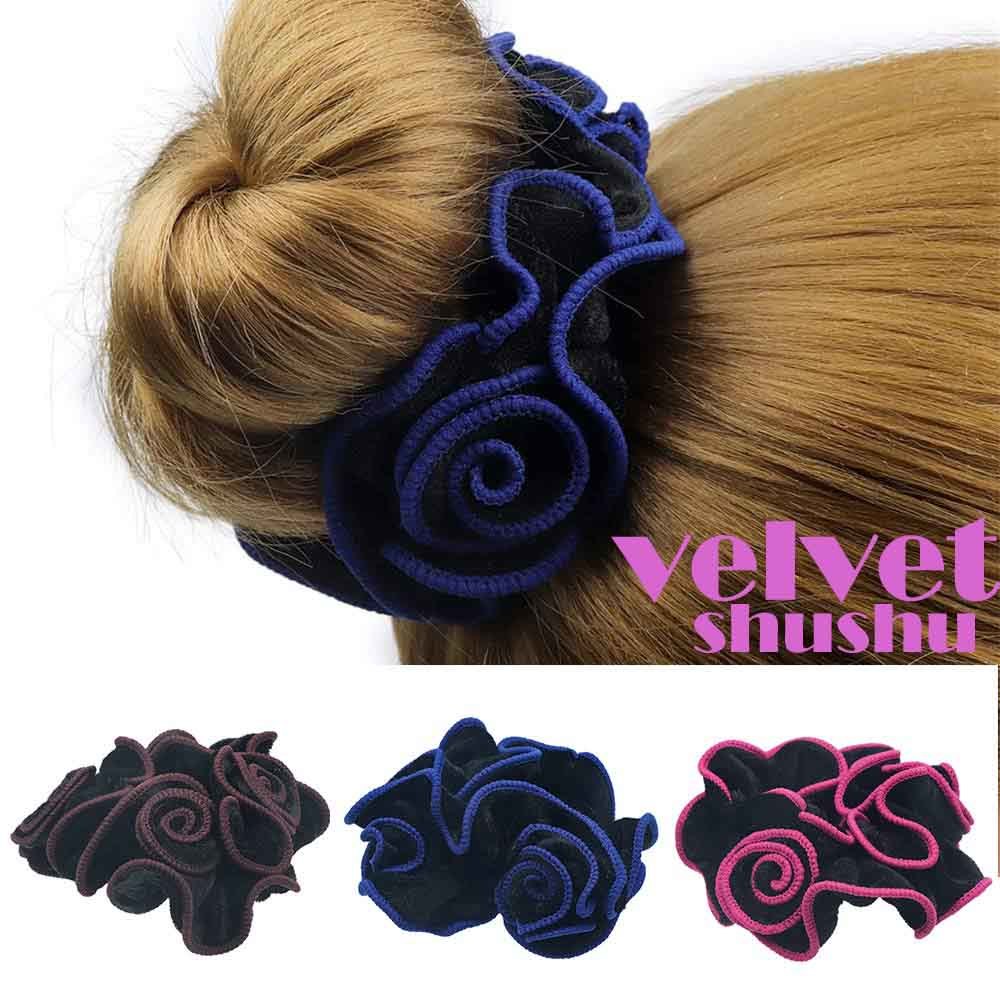 ベルベット シュシュ シンプル ブルー ピンク ブラウン ヘアアクセサリー 花 レディース カジュアル ファッション 雑貨 ギフト 大人 子ども-