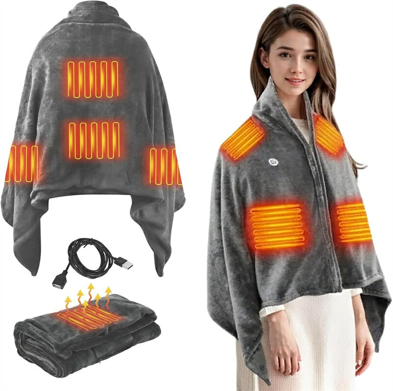 電気毛布 電気ひざ掛け 八ヵ所発熱 3階段温度調節 電気毛布掛け敷き 160×80cm 電気ブランケット USB給電式 速暖 丸洗い可 肩掛け兼用 防寒対策 省エネ 過熱保護 暖房器具 自宅 オフィス キャンプ テント泊用 誕生日 クリスマス 新年 プレゼント