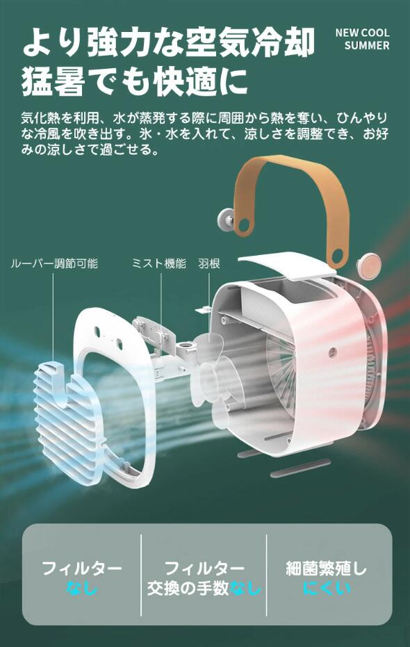 冷風機 ミニクーラー USB充電式 涼しい コードレス 冷風扇 コンパクト 氷水いれ 卓...