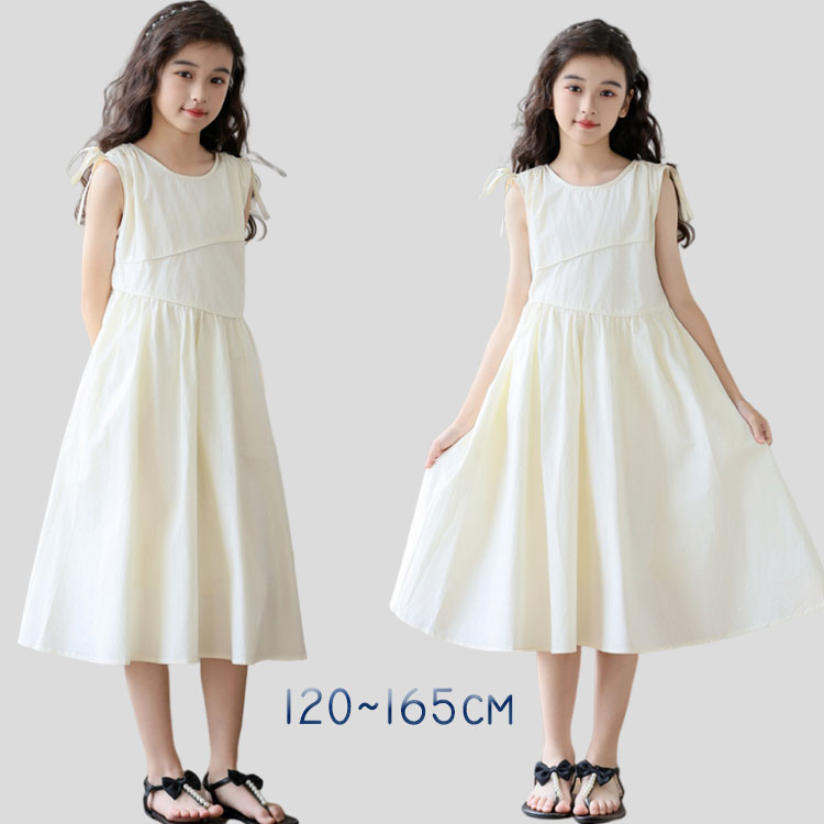 樂天商城 - 子供服 女の子 夏服 ワンピース ノースリーブ 夏 普段着 ワンピース ロング丈 サンドレス 子ども 無地 薄手 ジュニア ワンピース 涼しげ 可愛い 通学 海外旅行 ワンピース カジュアル 110 120 130 140 150 160 165