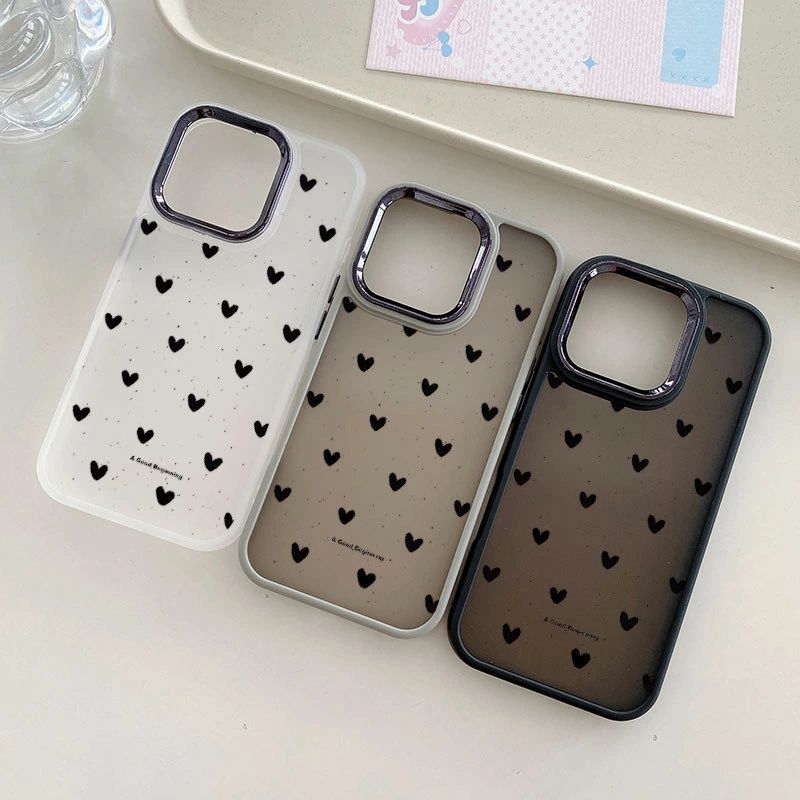 樂天商城 - iPhone17ケース ハート ぷっくり iPhone17airケース iPhone16ケース スマフォケース アイフォンケース ドット ブラック 半透明 おしゃれ