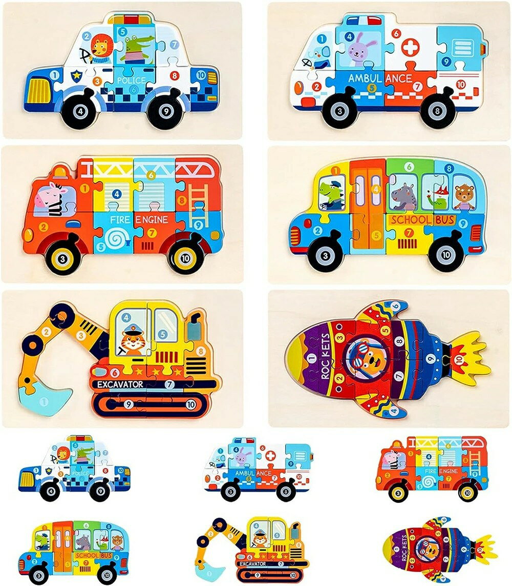 乐天商城 - 木製ジグソーパズル子供向け 型はめパズル 立体パズル 6種類乗り物パズル 子供 学習 知育玩具 教育おもちゃ 子供 おもちゃ 出産祝い 男の子 女の子 こども オモチャ 2歳 3歳 4歳 5歳 6歳 こども向け 早期開発実践力・創造
