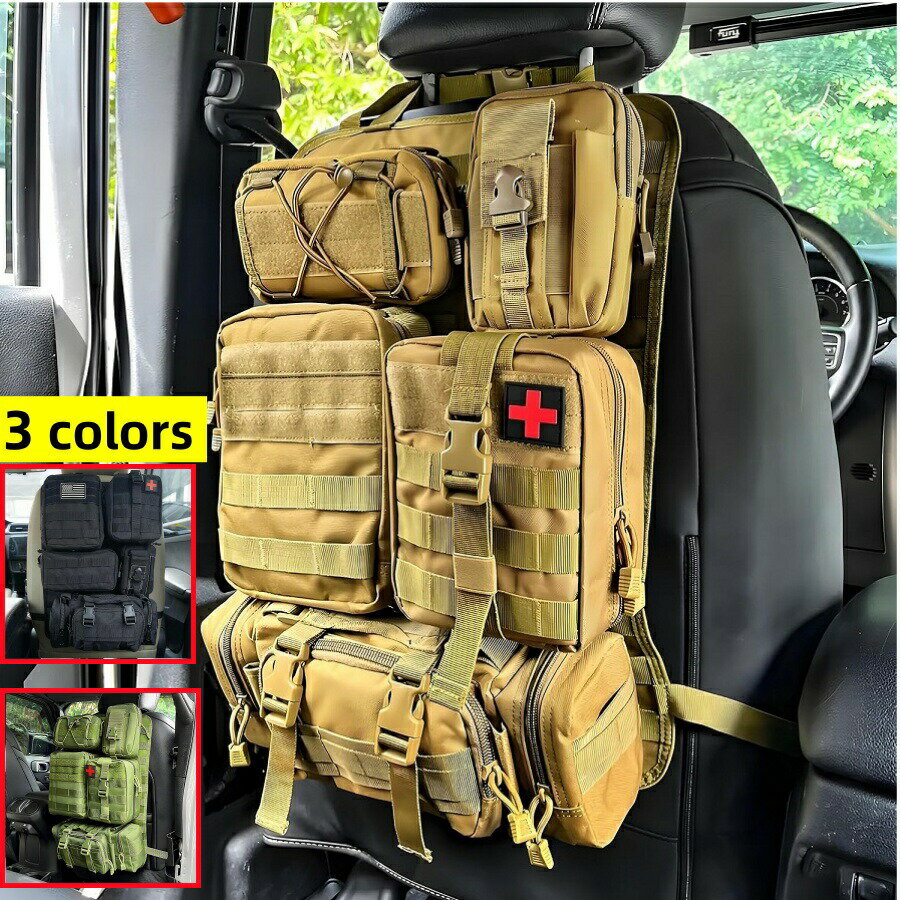 タクティカルカー 自動車 シートバックオーガナイザー ポーチ5個付き 取り外し可能 シートバックポケット 車用ティッシュケース ボックス 収納 後部座席用 吊り下げ ティッシュケース 収納ポケット 車 後部座席 助手席 小物入れ 収納袋 カー用品 便利グッズ