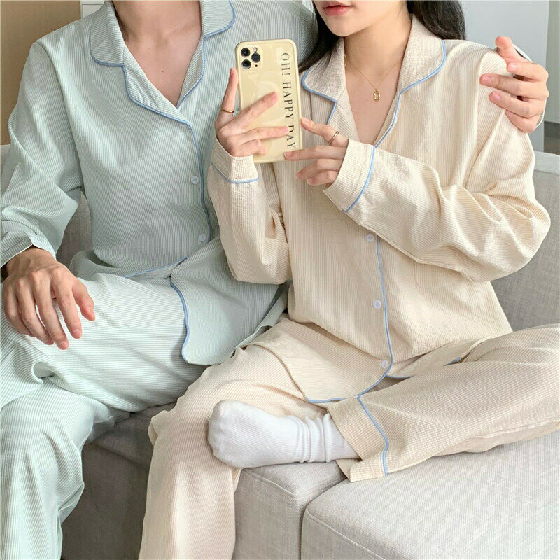 樂天商城 - パジャマ ルームウェア カップル 前開き ホームウェア 寝巻き 春秋 長袖 お揃い 上下セット 長袖 ズボン レディース 女の子 男の子 部屋着 結婚祝い クリスマス プレゼント 防寒 記念日 母の日 父の日 ギフト 友達 おしゃれ シンプル