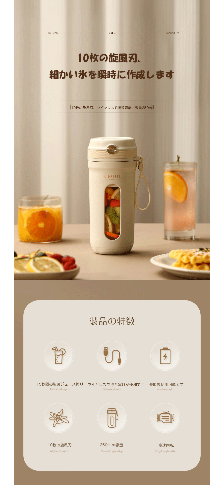 水筒ジューサー 350ml ミキサー 野菜 果物 ジュース 離乳食用 栄養補充 氷 小型USB充電式 携帯可能水筒 氷も砕ける 離乳食　ポータブルブレンダー 軽量 母の日 父の日 敬老の日 アウトドア 旅行 出張 オフィス garude121-10014984 エルラガルデ楽天市場店 サンプル画像2