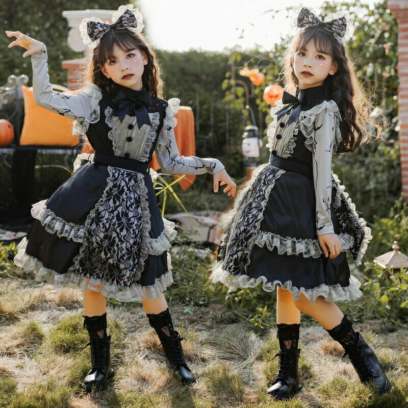 ハロウィン 衣装 子供 コスプレ 子供 ドレス 長袖 ワンピース Halloween 演出服 お姫様 コスプレ衣装 魔女　子供 可愛い 小悪魔 ハロウィーン 衣装 女の子 ハロウィン 仮装 コスプレ 子供用 キッズ ハロウィーン パーティーハロウィーン ダンス衣装