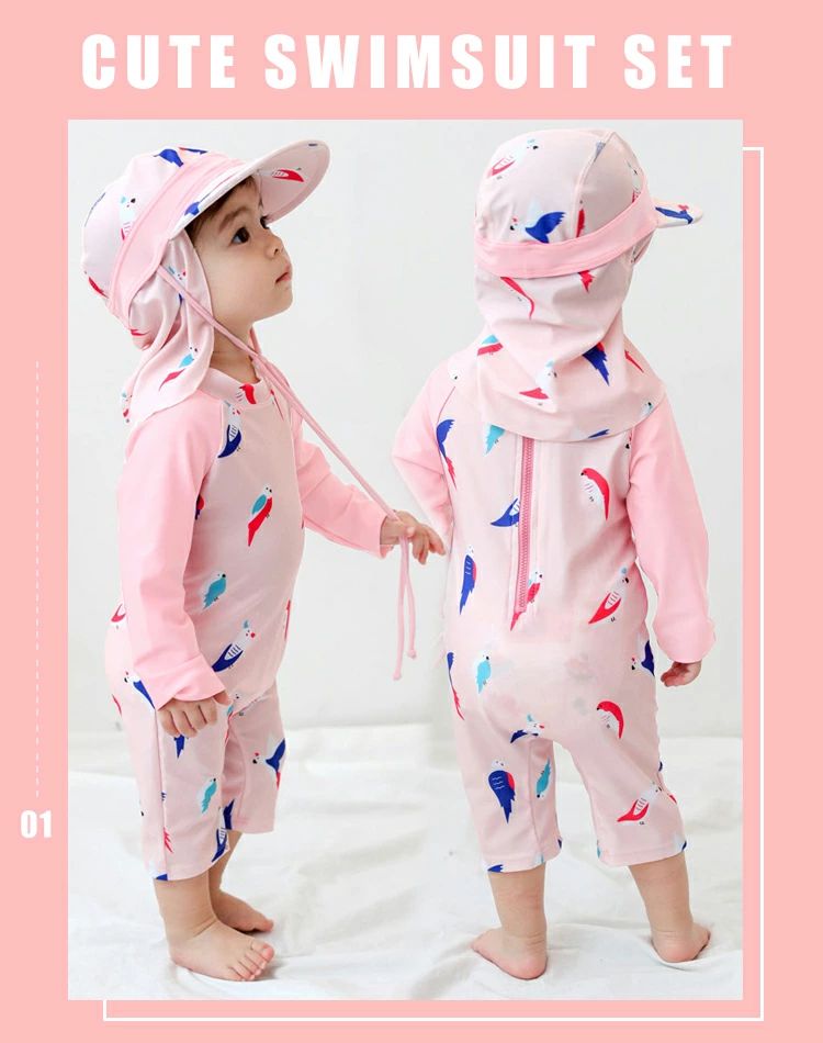 ベビー キッズ 子供 キャップ付き 2点セット 長袖 ラッシュガード 可愛い スイミン...