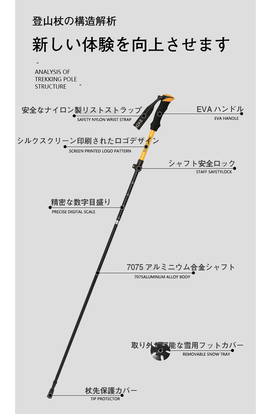 トレッキング ウォーキングポール トレッキングポール 1本セット 身長165〜185cmに適用 折りたたみ 超軽量 トレッキングステッキ アルミニウム合金 ステッキ スティック 山登り 杖 ウォーキング ハイキング 収納袋付き garude121-10019060 エルラガルデ楽天市場店 サンプル画像3