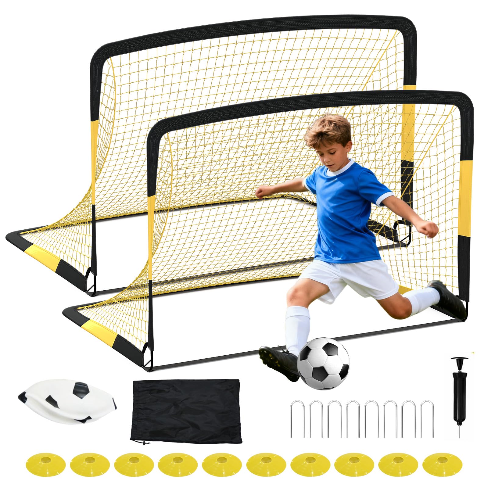 【限定ク一ポン利用で1000円】サッカー 3in1 リバウンダーネット＆6×4ft ポータブルゴール セット販売｜高耐久構造 屋外トレーニング用 練習アクセサリー付 反復練習 個人・チーム練習器具 サッカー練習セット