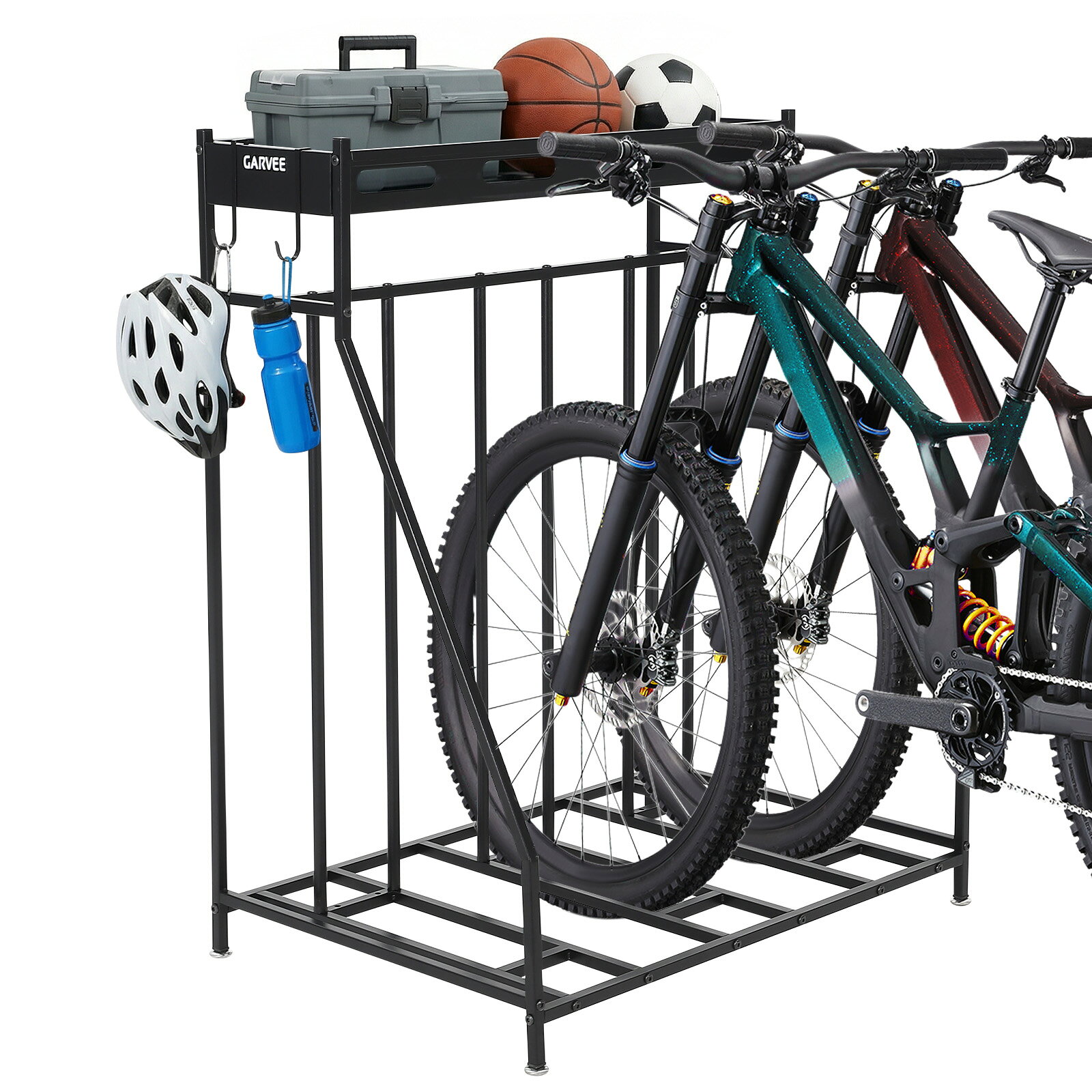 商品名自転車スタンド商品特徴■マルチスロット設計 最大4台の自転車を縦置きまたは横並びで収納することができます。マウンテンバイク、ロードバイク、シティバイクなど多種類の自転車に対応しております。ガレージ、バルコニー、庭、収納スペースなどの空間を有効活用することが可能です。 ■幅広い互換性 様々な種類・サイズの自転車に対応できるよう設計されています。複数台の自転車を所有するご家庭やサイクリング愛好家にとって、信頼できる整理収納手段となります。 ■簡単組立 複雑な工具は不要で、どなたでも素早く組み立てることができます。床傷防止用の保護フットパッドが備わっており、安定性を確保しつつ床面を守ることができます。 ■高耐久・多シーン対応 ガレージ、物置、自転車ショップ、サイクルルーム、地下室などさまざまな場所でご使用いただけます。頑丈な構造により自転車をしっかり保管でき、取り出しもスムーズです。 ■空間を有効活用 自転車を立てて整然と保管することで室内外のスペースをすっきりさせることができます。雑然とした状態を抑え、大切な機材を保護することが可能です。