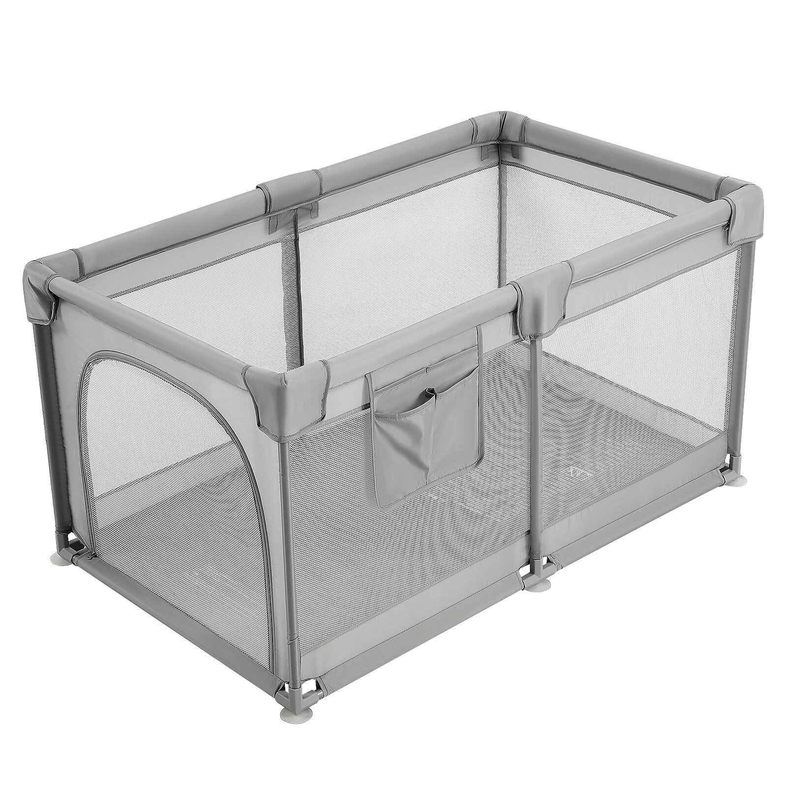 商品名ベビーサークル商品仕様商品タイプ：メッシュベビーサークル / ベビーゲート 高さ：約68cm サイズ：約120×70cm 素材：メッシュ生地、パイプ、ジョイント 仕様：ファスナードア付き、吸盤付き滑り止め設計商品特徴【メッシュ素材で見守りやすい】 通気性のあるメッシュ生地を採用。外側から中の様子を確認しやすく、赤ちゃんの遊び時間を見守ることができます。 【ファスナードア付きで出入り簡単】 外側ファスナー式の扉付きで、赤ちゃんのお世話や出入りがしやすい設計。遊びスペースとしても使いやすく、日常の使用に便利です。 【吸盤付きで安定設置】 底面四隅には吸盤付きジョイントを採用。床面で滑りにくいよう配慮され、安定した設置をサポートします。 【組み立て簡単＆お手入れしやすい】 パイプとジョイントを接続するシンプルな組み立て方式。表面は拭き取りやすく、日常のお手入れも簡単です。 【幅広い使用シーン】 ・赤ちゃんの遊びスペース作り ・ハイハイ期の安全対策 ・つかまり立ち期の見守り ・リビングや寝室の仕切り ・ペットスペースとのゾーニング 赤ちゃんが自由に遊べる安心空間を作り、毎日の育児をサポートします。注意事項※設置前に各パーツがしっかり固定されていることをご確認ください。 ※使用中は必ず保護者の方が見守ってください。キーワードベビーサークル ベビーゲート ベビーフェンス プレイヤード ベビーガード 赤ちゃんサークルメッシュベビーサークル 赤ちゃん 遊び場 キッズサークル ベビー安全対策