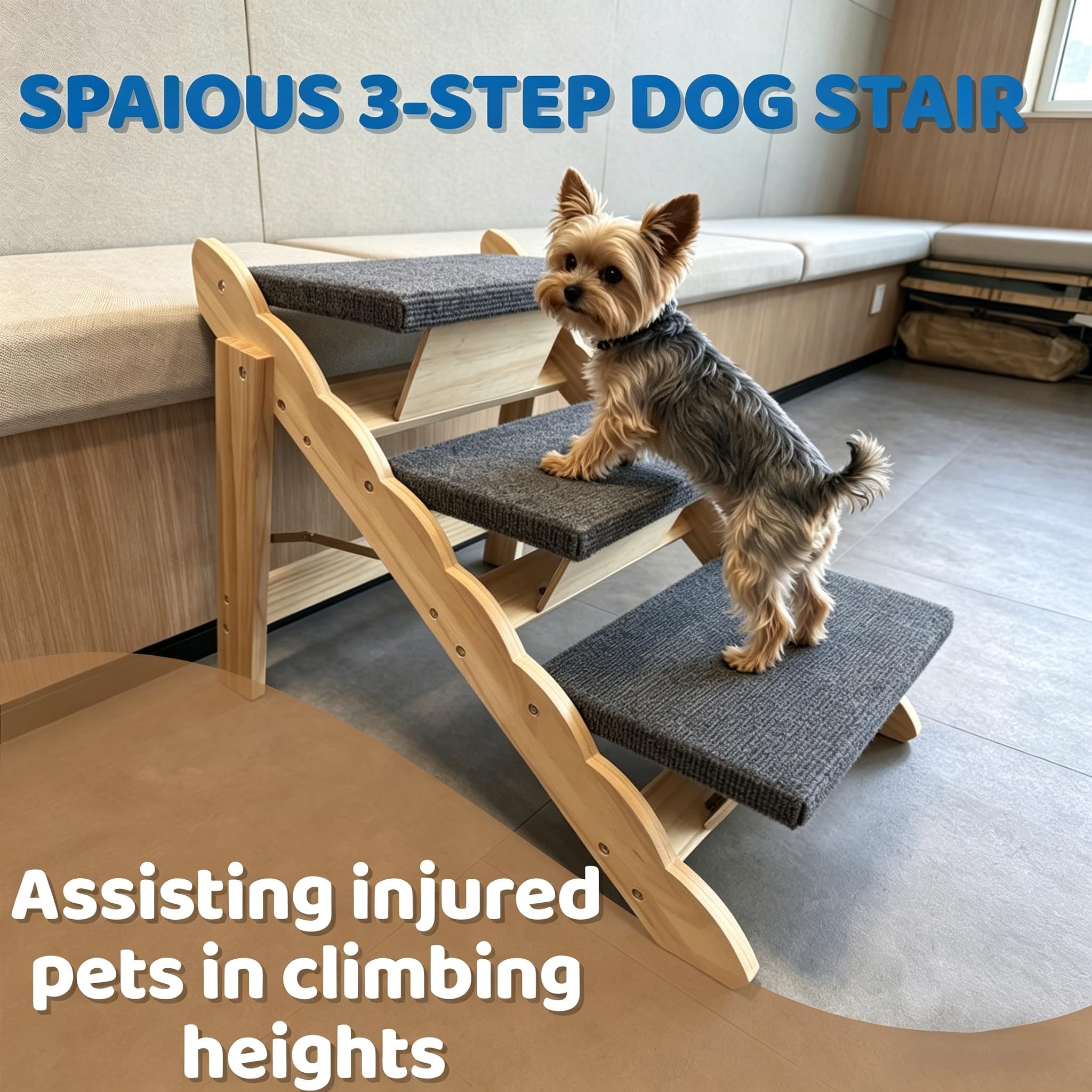 ドッグステップ ペットステップ 犬用ステップ 3段 折りたたみ 木製 踏み台 ベッド用 シニア 関節ケアに 犬用2WAY木製ステップ 階段 スロープ 折りたたみフラット収納 滑り止めカーペット ゴムパッド付 ベッド ソファ 車の昇降補助 小型犬 大型犬対応 犬昇降台 garvee-10000533 Garvee楽天市場店 サンプル画像2