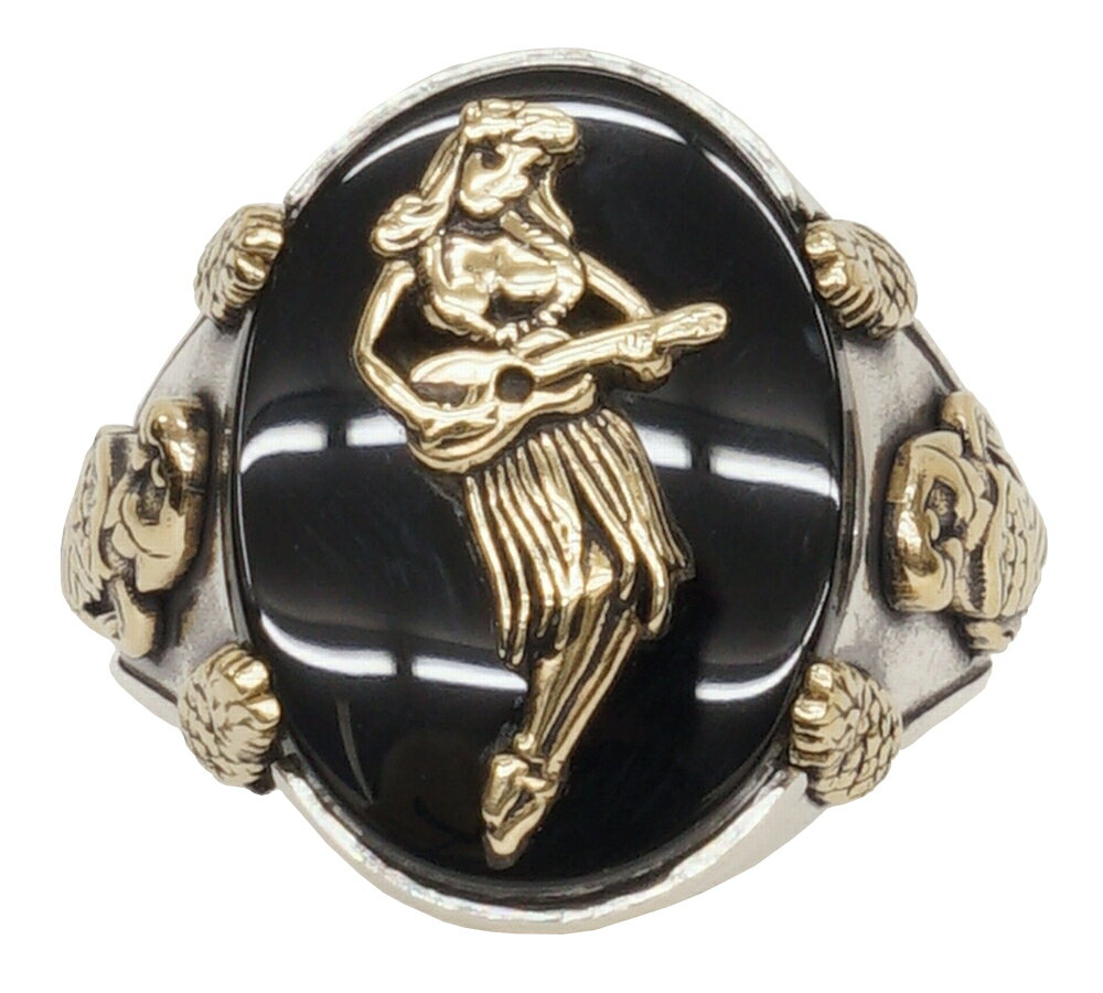 LHN Jewelry(エルエイチエヌ ジュエリー) 米国製 ハンドメイド Tropical Hula Girl リング シルバー x 真鍮 x オニキス メンズ ユニセックス Silver Brass Onyx 【あす楽】