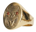 LHN Jewelry(エルエイチエヌ ジュエリー) アメリカ製 Tiki God Signet リング 真鍮 x ガーネット メンズ ユニセックス Brass Garnet ring 【あす楽】