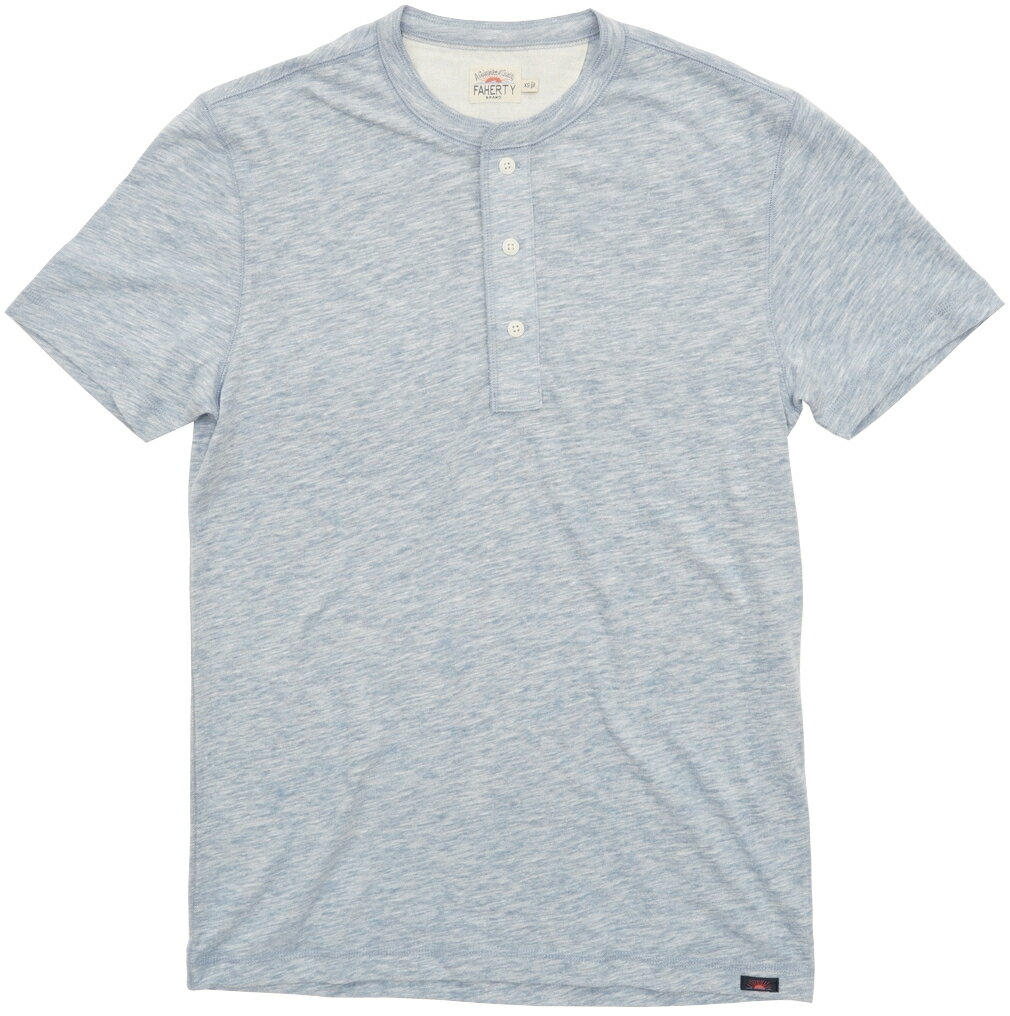 FAHERTY BRAND (ファリティ ブランド) 半袖 ヘンリー 霜降りライトブルー 天然コロゾボタン メンズ Short Sleeve Heather Henley Faded Denim 