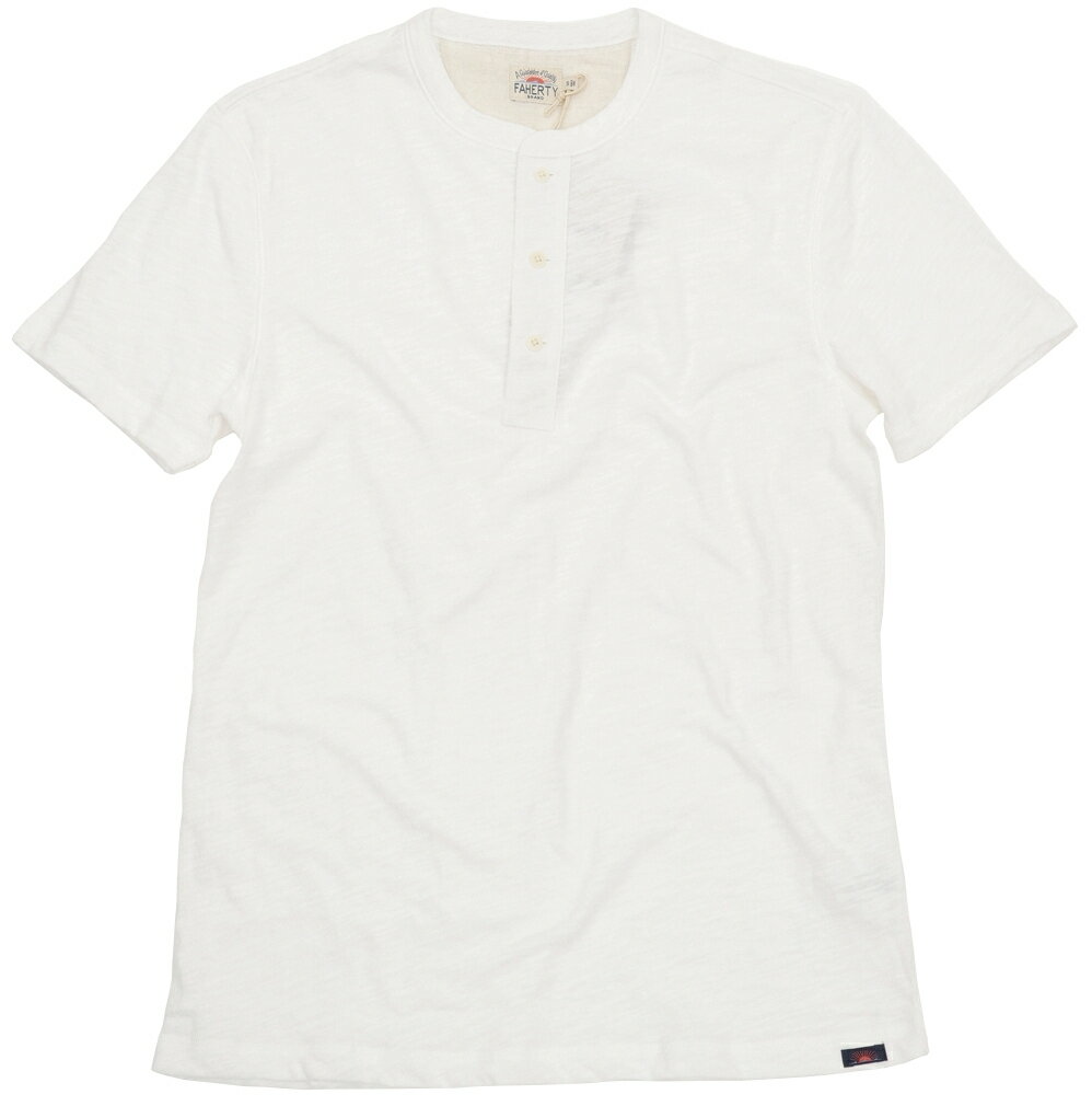 FAHERTY BRAND (ファリティ ブランド) 半袖 ヘンリー ホワイト 天然コロゾボタン メンズ Short Sleeve Heather Henley White 