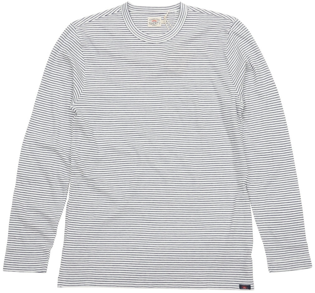 FAHERTY BRAND (ファリティ ブランド) ガーメントダイ ボーダー オーガニックコットン 長袖 ロンT ホワイト メンズ Isle Long-Sleeve Tee 【あす楽】