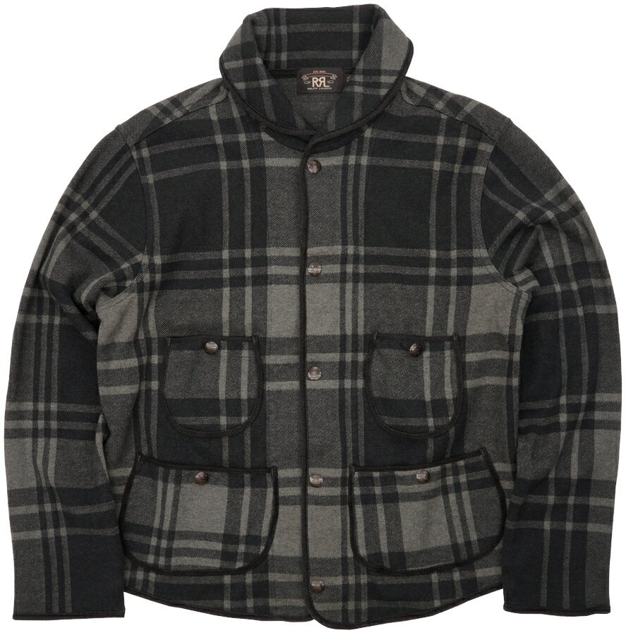 (ダブルアールエル) RRL プラッド ニット ジャカード ジャケット グレー x ブラック メンズ Plaid Knit Jacket 【あす楽】