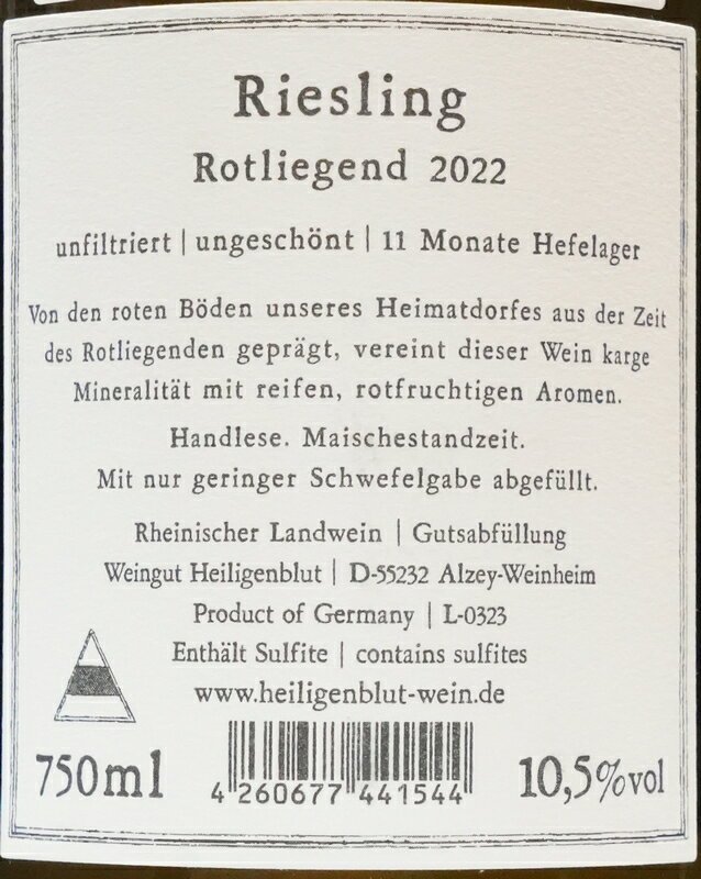 【 独占輸入 】 ハイリゲンブリュット ロートリーゲント リースリング 2022 Heiligenblut Rotliegend Riesling garyu-10004929 GARYU サンプル画像3