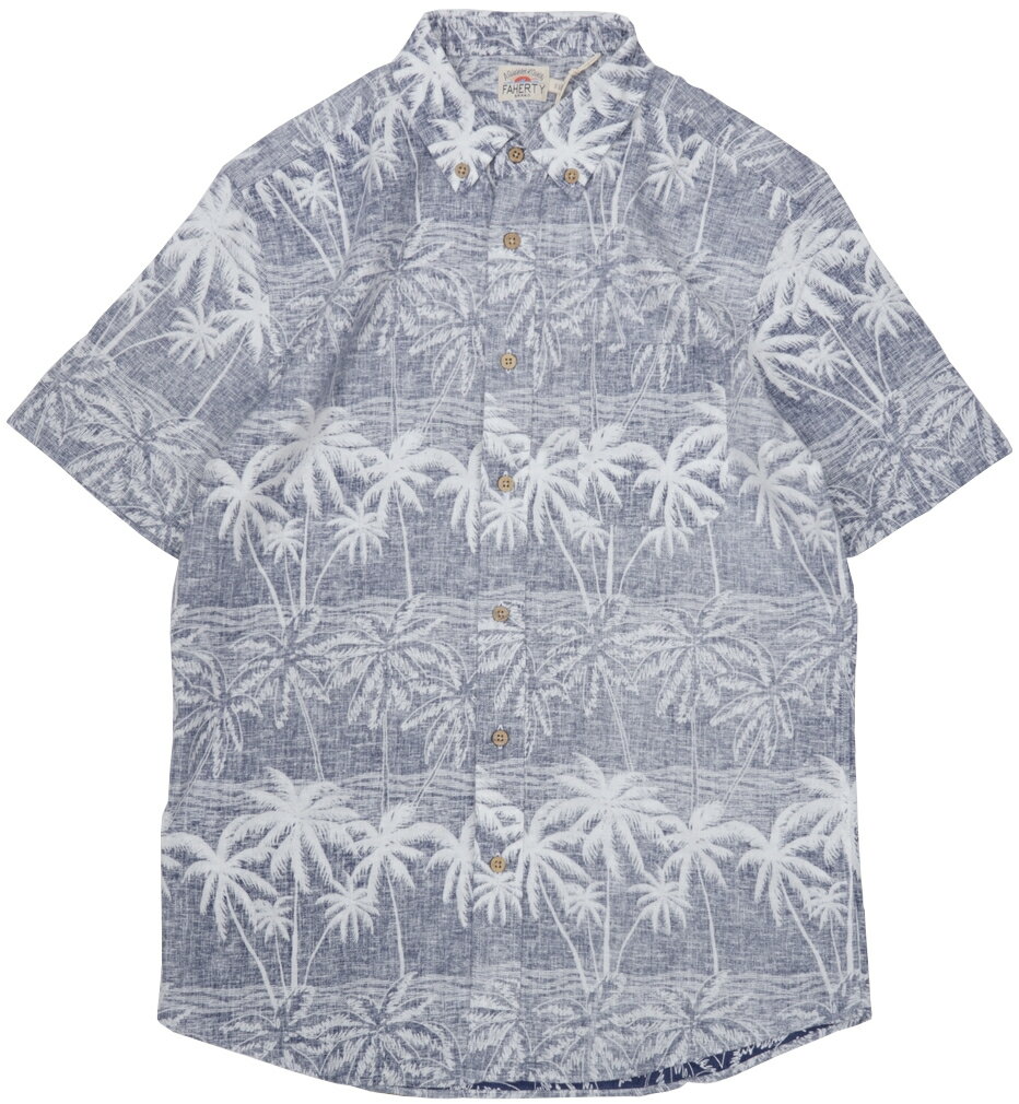 Rakuten - FAHERTY BRAND (ファリティ ブランド) リネンブレンド South Palms 半袖 シャツ ヤシ柄 ウォッシュド インディゴ メンズ 【あす楽】