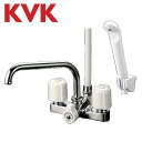KVK KF14E 台付 2ハンドルシャワー バスルーム用台付 デッキ形 取付ピッチ120mm 風呂 浴室 水栓 混合栓 190mmパイプ付 吐水口190mm シャワーホースとシャワーヘッド付き