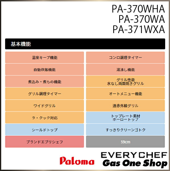 PA-370WA+PGD-30R/Y+PLCS-1（専用クッキングシート）　黒　パロマ ガステーブルコンロ　ガスコンロ エブリシェフ ラ・クックセット付 両面焼グリル プロパン 都市ガス 【1年保証付】