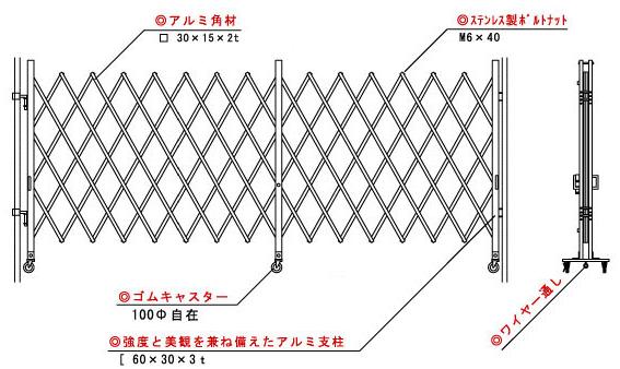 アルミゲート 伸縮門扉両開き 高さ 2.7 m × 幅 3.6 mAHW-36-18 仮設現場に最適足場...