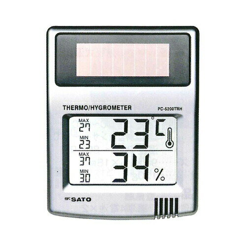 ソーラーデジタル　温湿度計　PC-5200TRH　温度　-10~50℃　湿度　20~95%　佐藤計量器
