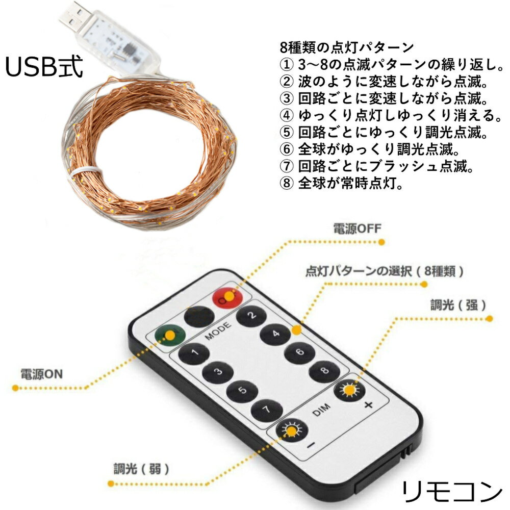 イルミネーション ライト 部屋 イルミネーションライト ジュエリーライト クリスマス ツリー 電球色10m led 電池ボックス 電池式 屋外 防水 usb 室内 屋内 電飾 飾り付け 飾り 壁 窓 点滅 パターン ライト ワイヤーライト リモコン ハロウィン おしゃれ 【送料無料】