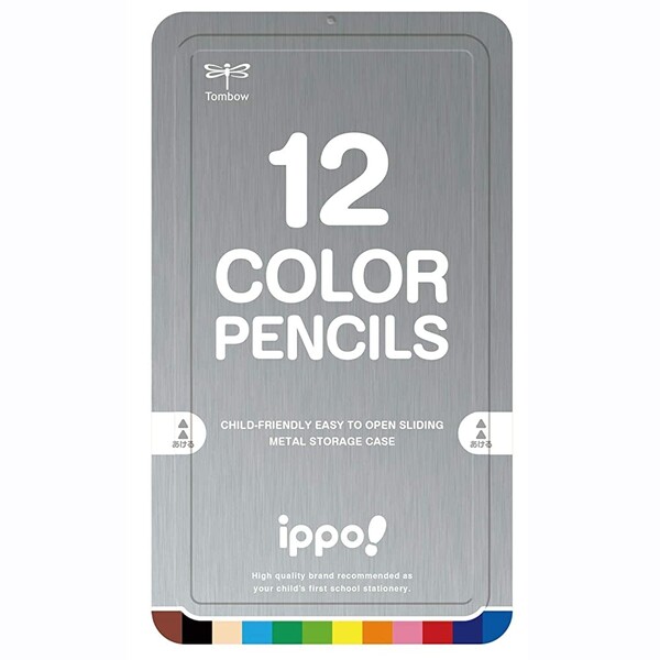 色鉛筆 トンボ鉛筆 ippo! スライド缶入 色鉛筆 12色 シルバー 名前欄付 お片づけ目印付 お絵描き 勉強 小学校 入学準備 - メール便対象