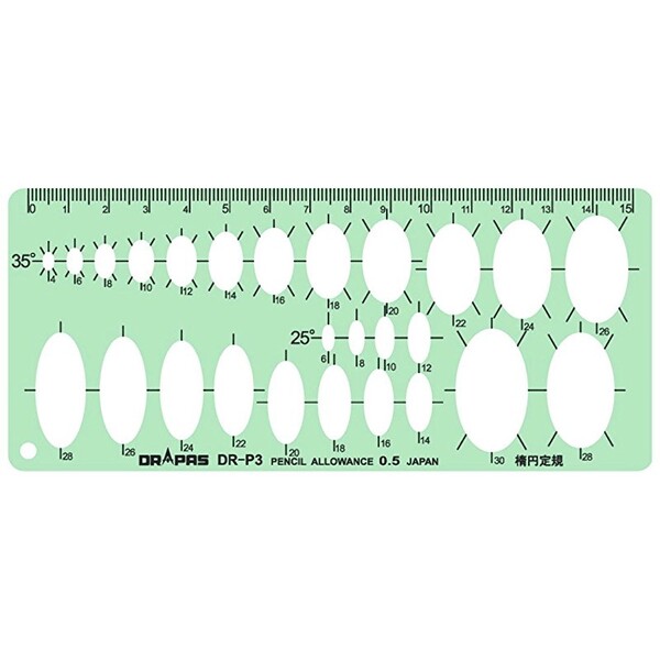 ドラパス 製図用 テンプレート 楕円定規 グリーン P-3G - メール便対象