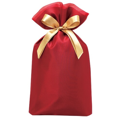ラッピングバッグ ギフト袋 オーガンジー 巾着バッグ L ワインレッド 包む ノーブル リボン付 プレゼント - メール便対象