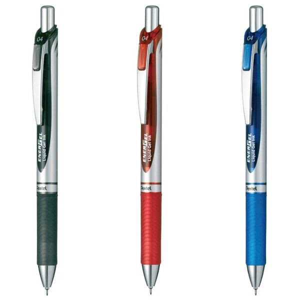 ぺんてる ノック式エナージェル 0.4mm 黒 赤 青 3色セット - メール便対象