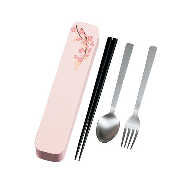 たつみや トリオセット 箸 フォーク スプーン 大人のカトラリー SAKURA HAKOYA カトラリー ピンク - メ..