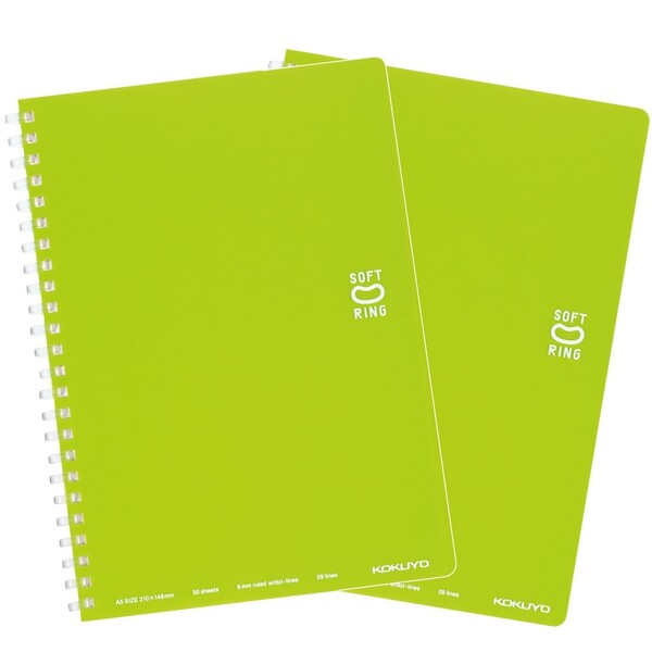 コクヨ ソフトリングノート ドット入り罫線 3号 A5 ライトグリーン 2個セット - メール便対象