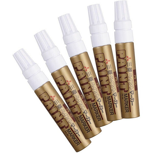 【同色5本セット】ペイントマーカー 太字 角芯 金 PX30.25 不透明 油性 速乾 高発色 金属 ガラス プラスチック 三菱鉛筆