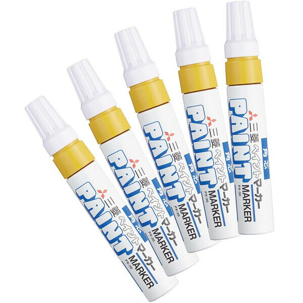 【同色5本セット】ペイントマーカー 太字 角芯 黄 PX30.2 不透明 油性 速乾 高発色 金属 ガラス プラスチック 三菱鉛筆