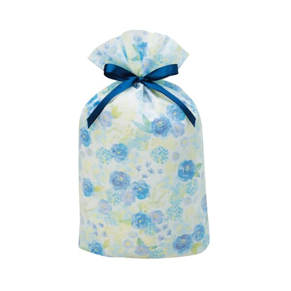 包む ギフト袋 ラッピング袋 グリタリングフラワー ブルー Lサイズ - メール便対象
