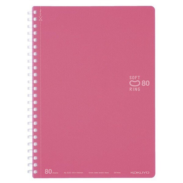 コクヨ ソフトリングノート ドット入り罫線 A5 罫幅6mm カットオフ 80枚 ライトピンク 大人 仕事 学習 学校 - メール便対象