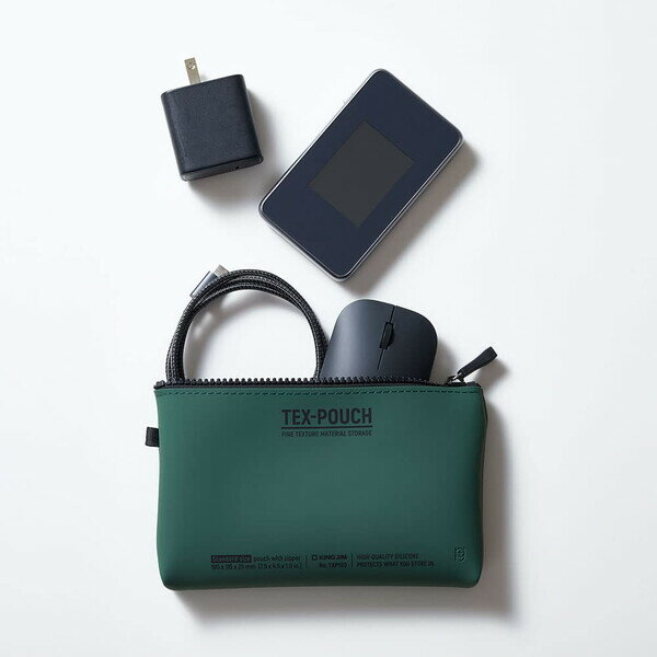 テクスポーチ TEX-POUCH スタンダードサイズ カーキ シリコン素材 ファスナー ガジェット アウトドア 小物入れ キングジム