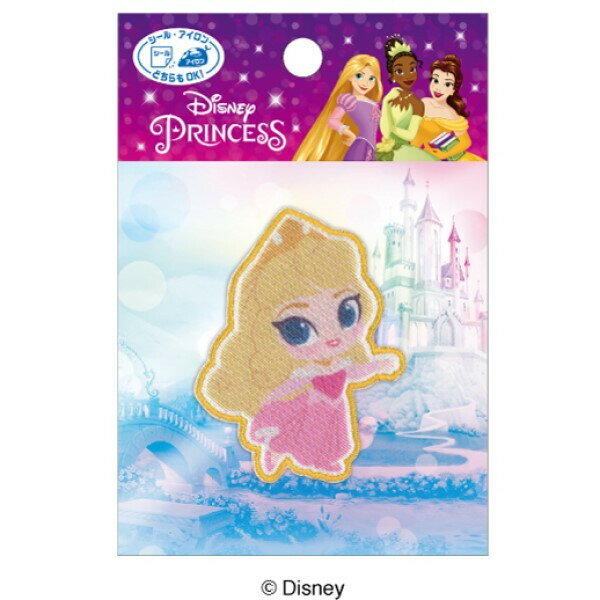 ディズニー プリンセス ワッペン オーロラ姫 キッズ ワンポイント 目印 シール アイロン 両用タイプ か..