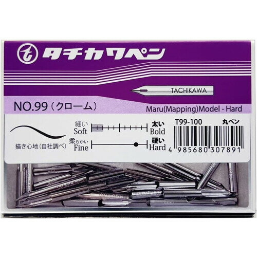 商品名立川ピン製作所 タチカワ T99丸ペン 100本入 T99100説明最も細い線が書け、線の強弱も出来るペン先です。特徴/一度に多くペン先を使う人にお勧めです。用途/マンガのキャラ(特に顔や瞳、髪の毛などの細部に最適! )、効果線、背景・線の強弱(強は太い線、弱は細い線)とは、ペン先の角度や筆圧加減によって太い線、細い線を使い分けて書ける事を意味します。・これらの用途はあくまで参考ですので、自分の画のスタイルやクセに合わせて用途を使い分けてください。ご注意筆記以外に使用しないでください。先端が尖っていますのでご注意ください。幼児の手の届くところへ置かないようにしてください。【数量】100本【重量】100g【用途】漫画【素材】鋼品番T99100カテゴリー商品のジャンルで探す&nbsp;&gt;&nbsp;画材&nbsp;&gt;&nbsp;マンガ・コミック用品&nbsp;&gt;&nbsp;つけペン(ペン先・ペン軸)&nbsp;&gt;&nbsp;ペン先＼ペン先 一覧はこちら／当店では かわいい おしゃれな 文房具を中心にセレクト☆彡 人気のキャラクターグッズも豊富! 文具・雑貨・おもちゃ・鞄・スポーツ用品の総合バラエティショップです。ポスト投函するメール便対応や送料無料の商品も多数!